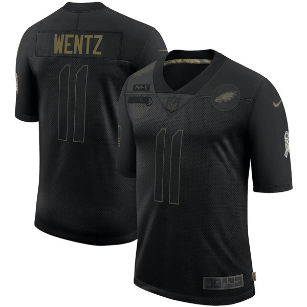 Men's Philadelphia Eagles #11 Carson Wentz Black NFL 2020 Salute To Service Limited Stitched Jersey
